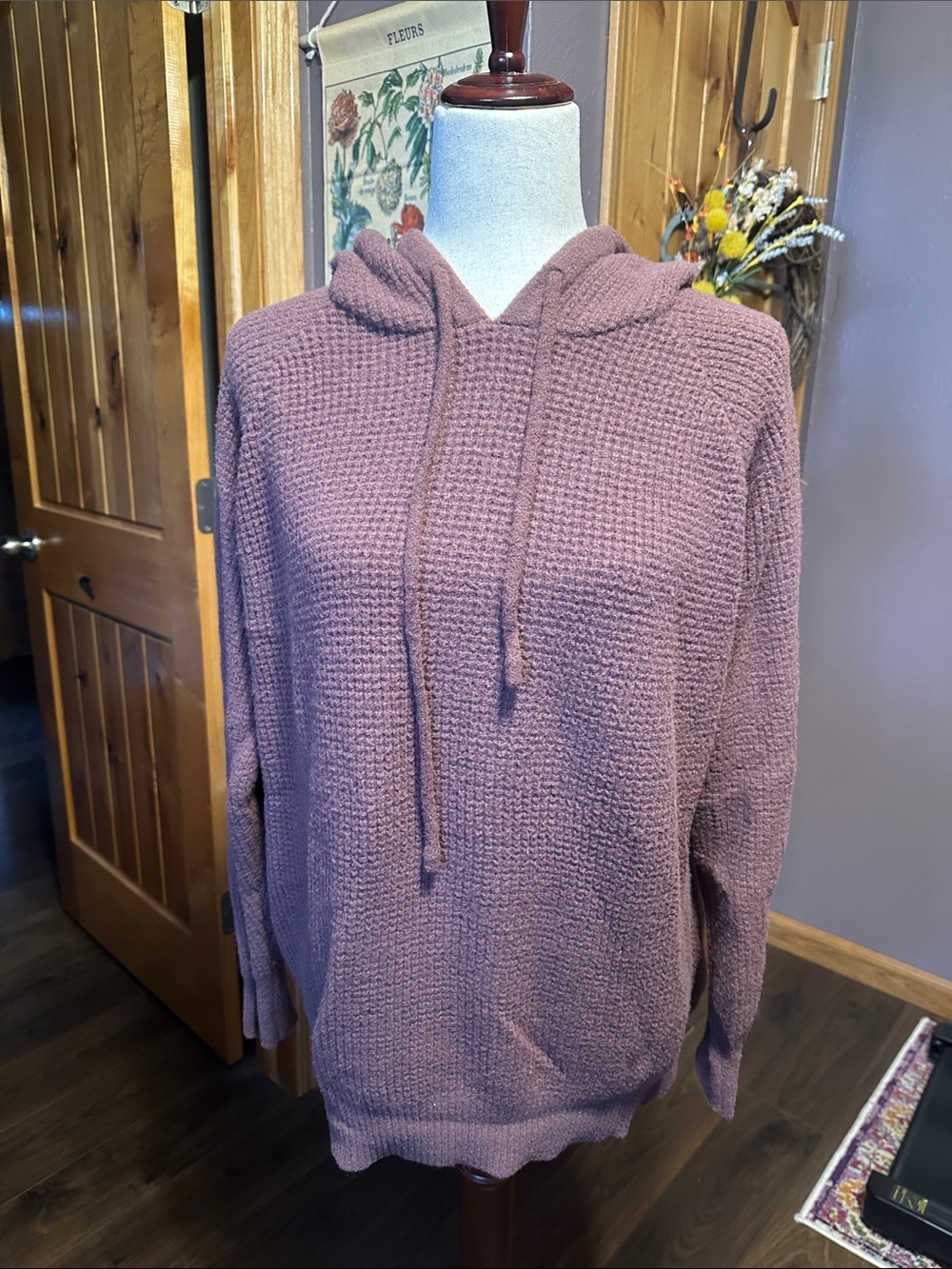 Maurices Deep Wine Waffle Knit Hoodie Sweater